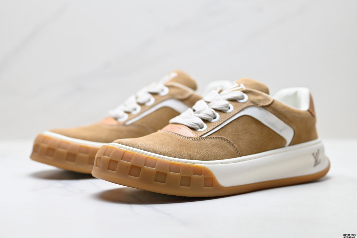 Pure Original✅Louis Vuitton Tilted Suede Calfskin Leisure Sports Culture Versatile Board Sneakers